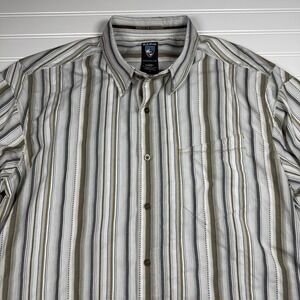 Kuhl‎ Short Sleeve Button Up Shirt Men's Large White Brown Striped GUC Outdoors